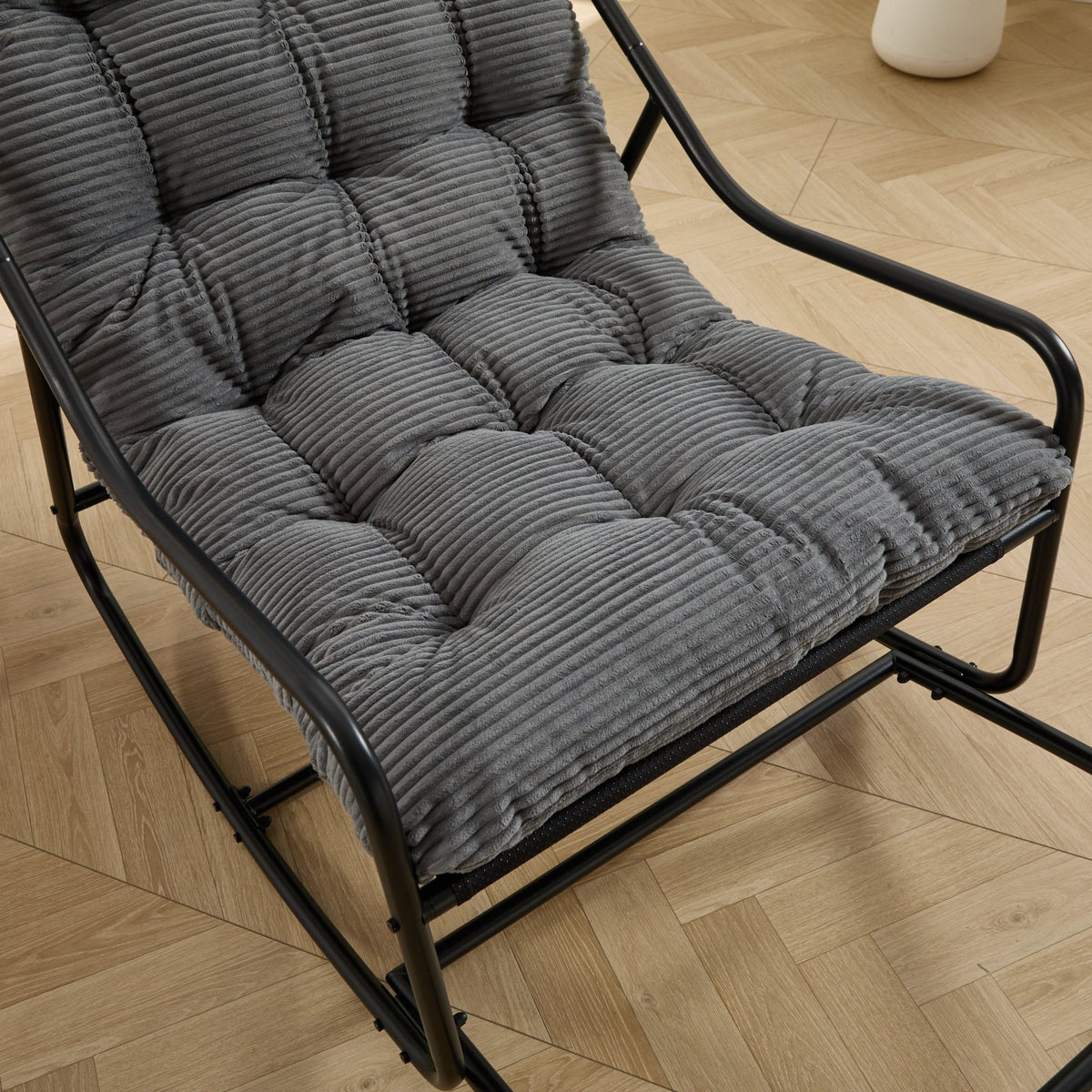 Modern Outdoor Rocking Lounge Chair with Ottoman and Grey Cushion - 1st Choice Furniture Direct