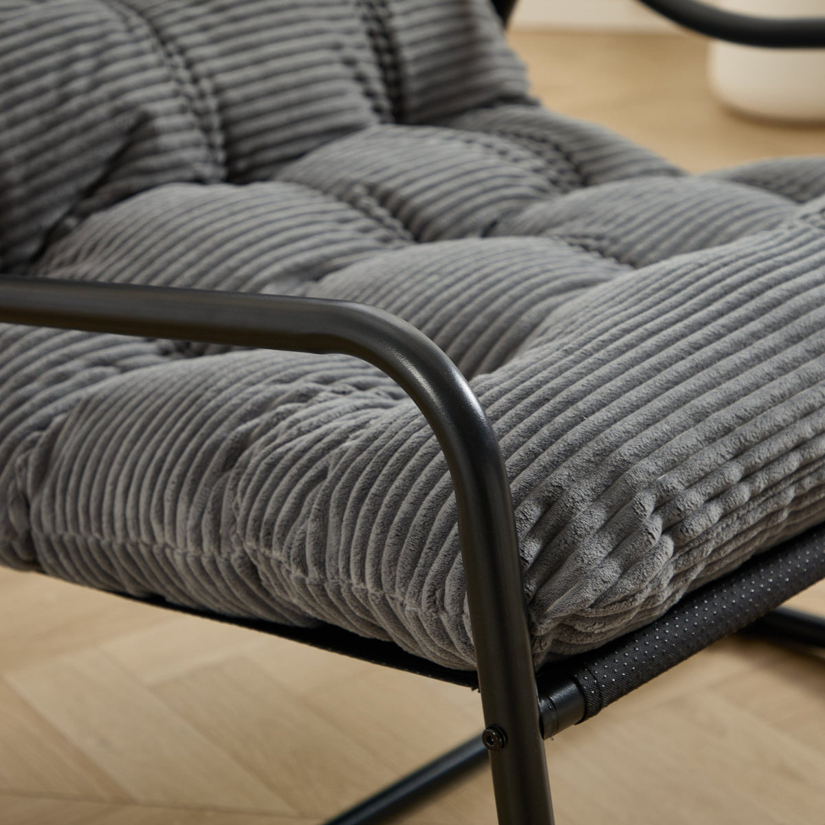 Modern Outdoor Rocking Lounge Chair with Ottoman and Grey Cushion - 1st Choice Furniture Direct