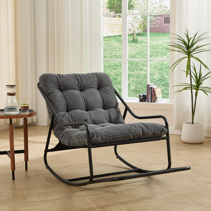 Modern Outdoor Rocking Lounge Chair with Ottoman and Grey Cushion - 1st Choice Furniture Direct