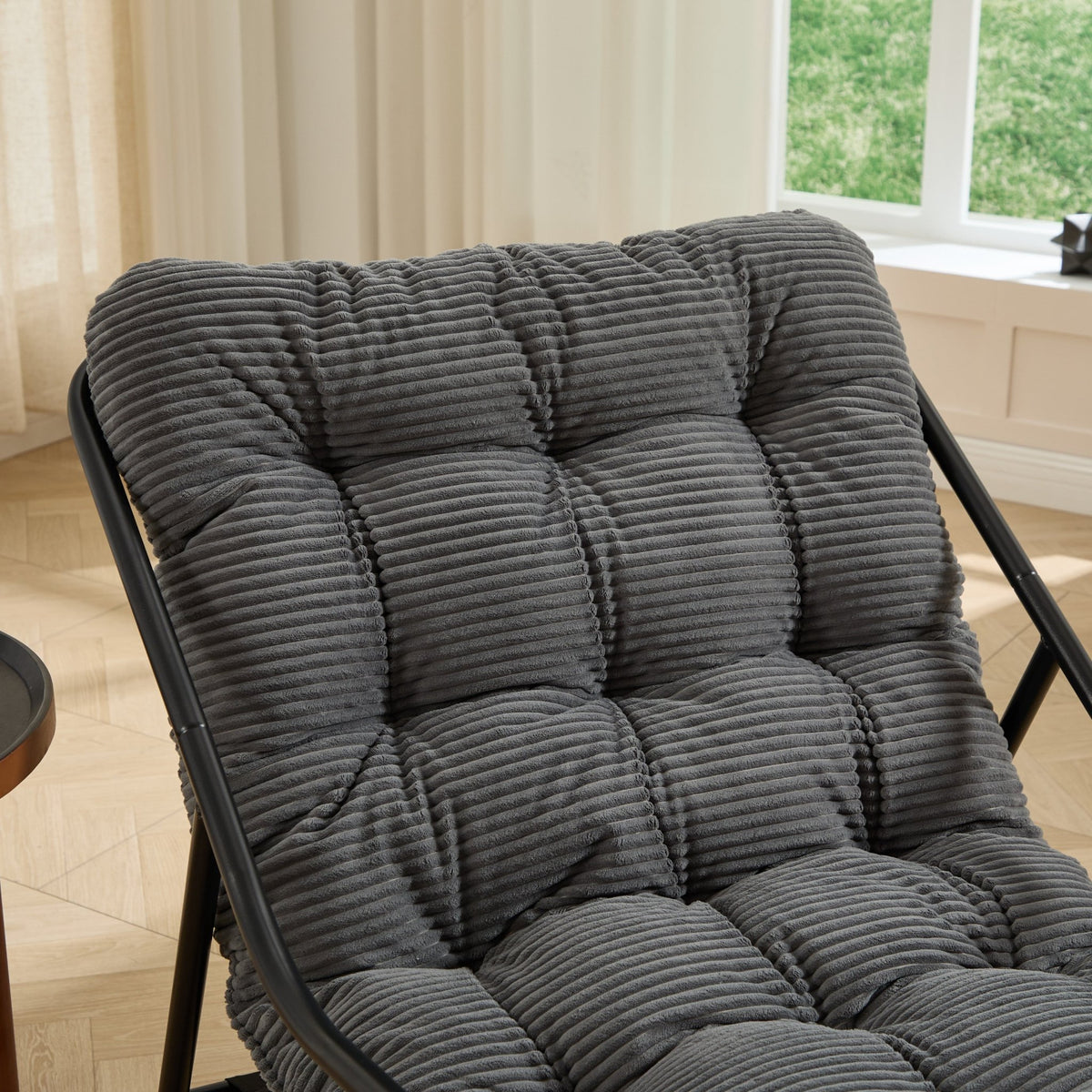 Modern Outdoor Rocking Lounge Chair with Ottoman and Grey Cushion - 1st Choice Furniture Direct