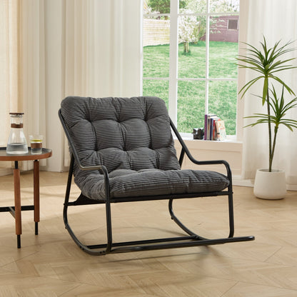 Modern Outdoor Rocking Lounge Chair with Ottoman and Grey Cushion - 1st Choice Furniture Direct
