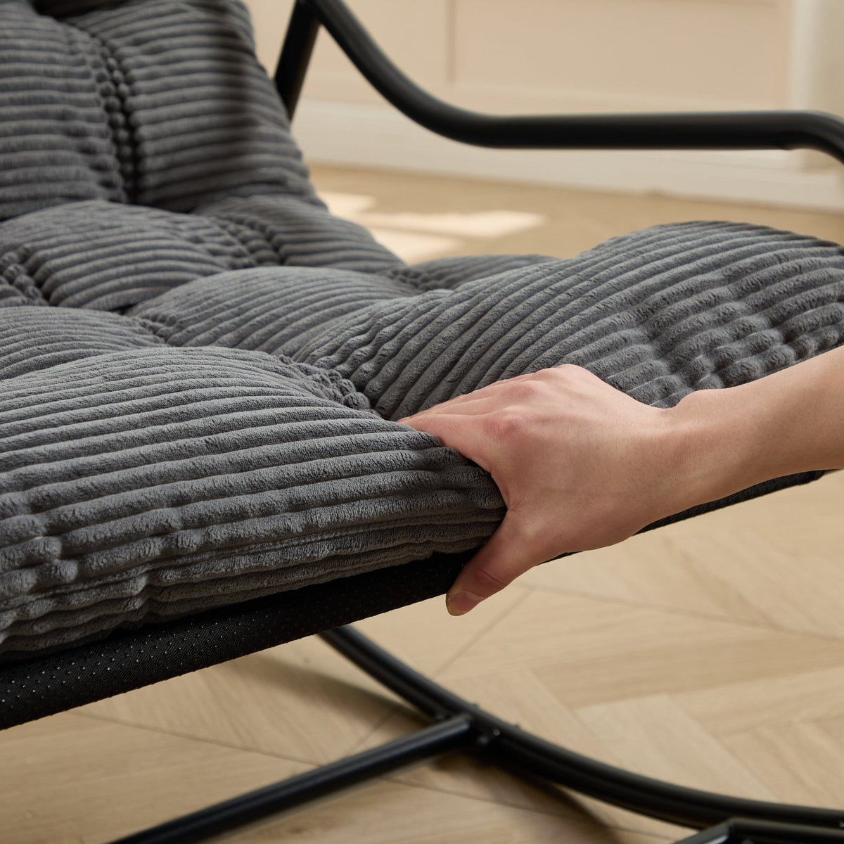 Modern Outdoor Rocking Lounge Chair with Ottoman and Grey Cushion - 1st Choice Furniture Direct