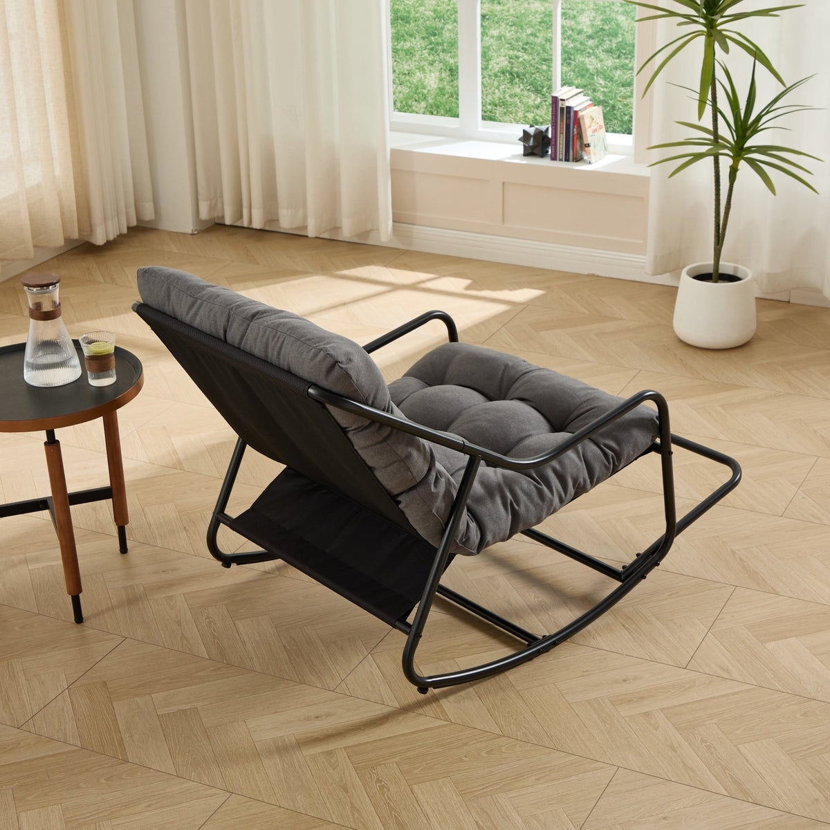 Modern Outdoor Rocking Lounge Chair with Ottoman and Thick Cushion - 1st Choice Furniture Direct