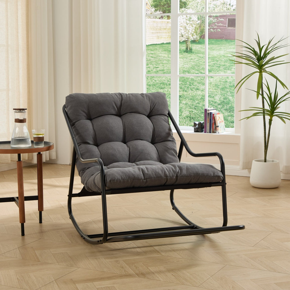 Modern Outdoor Rocking Lounge Chair with Ottoman and Thick Cushion - 1st Choice Furniture Direct