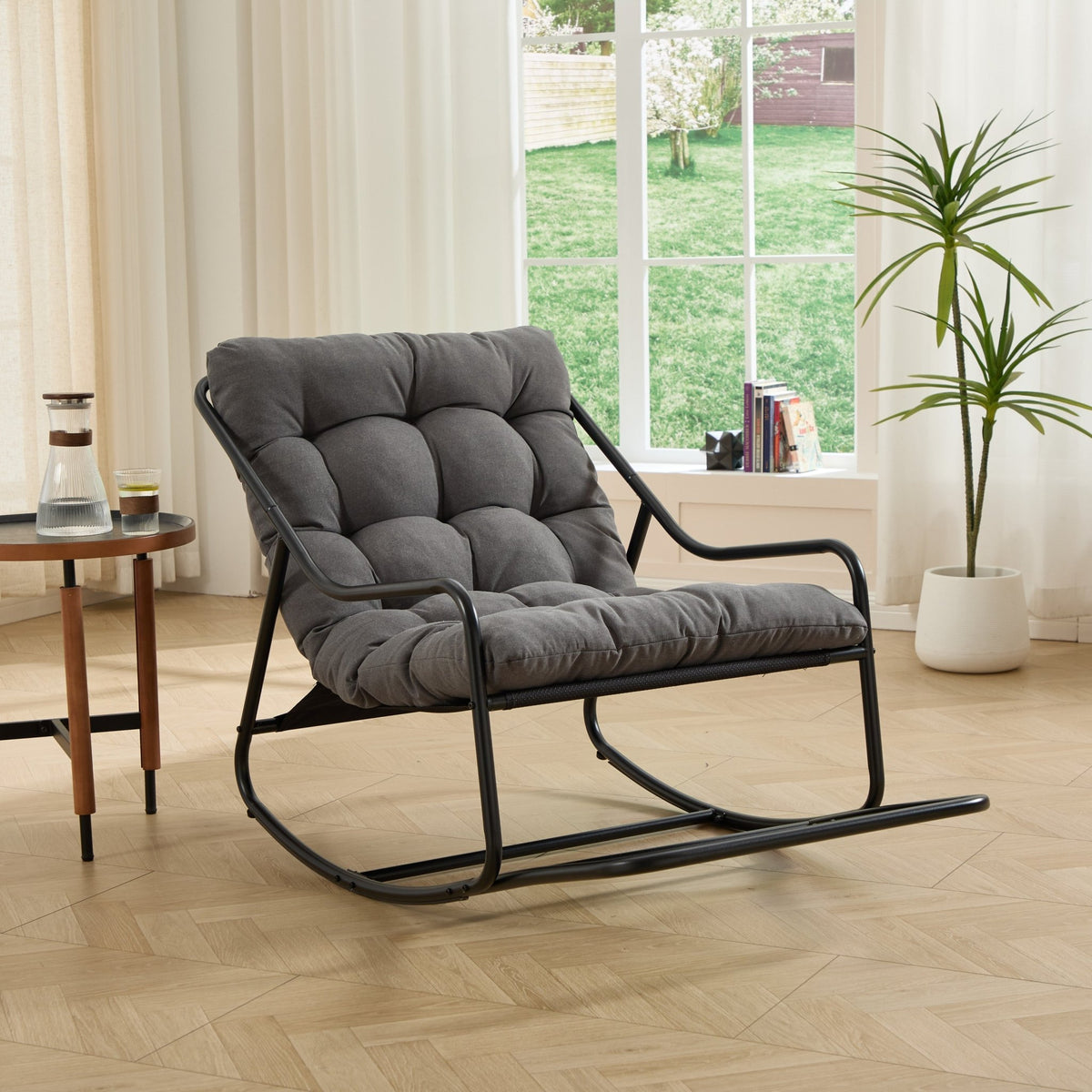 Modern Outdoor Rocking Lounge Chair with Ottoman and Thick Cushion - 1st Choice Furniture Direct