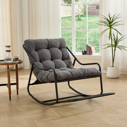 Modern Outdoor Rocking Lounge Chair with Ottoman and Thick Cushion - 1st Choice Furniture Direct