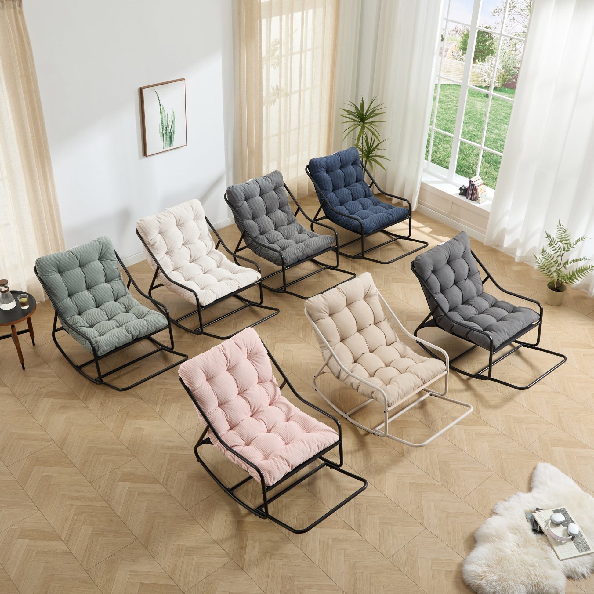 Modern Outdoor Rocking Lounge Chair with Ottoman and White Cushion - 1st Choice Furniture Direct