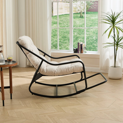 Modern Outdoor Rocking Lounge Chair with Ottoman and White Cushion - 1st Choice Furniture Direct