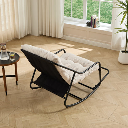 Modern Outdoor Rocking Lounge Chair with Ottoman and White Cushion - 1st Choice Furniture Direct