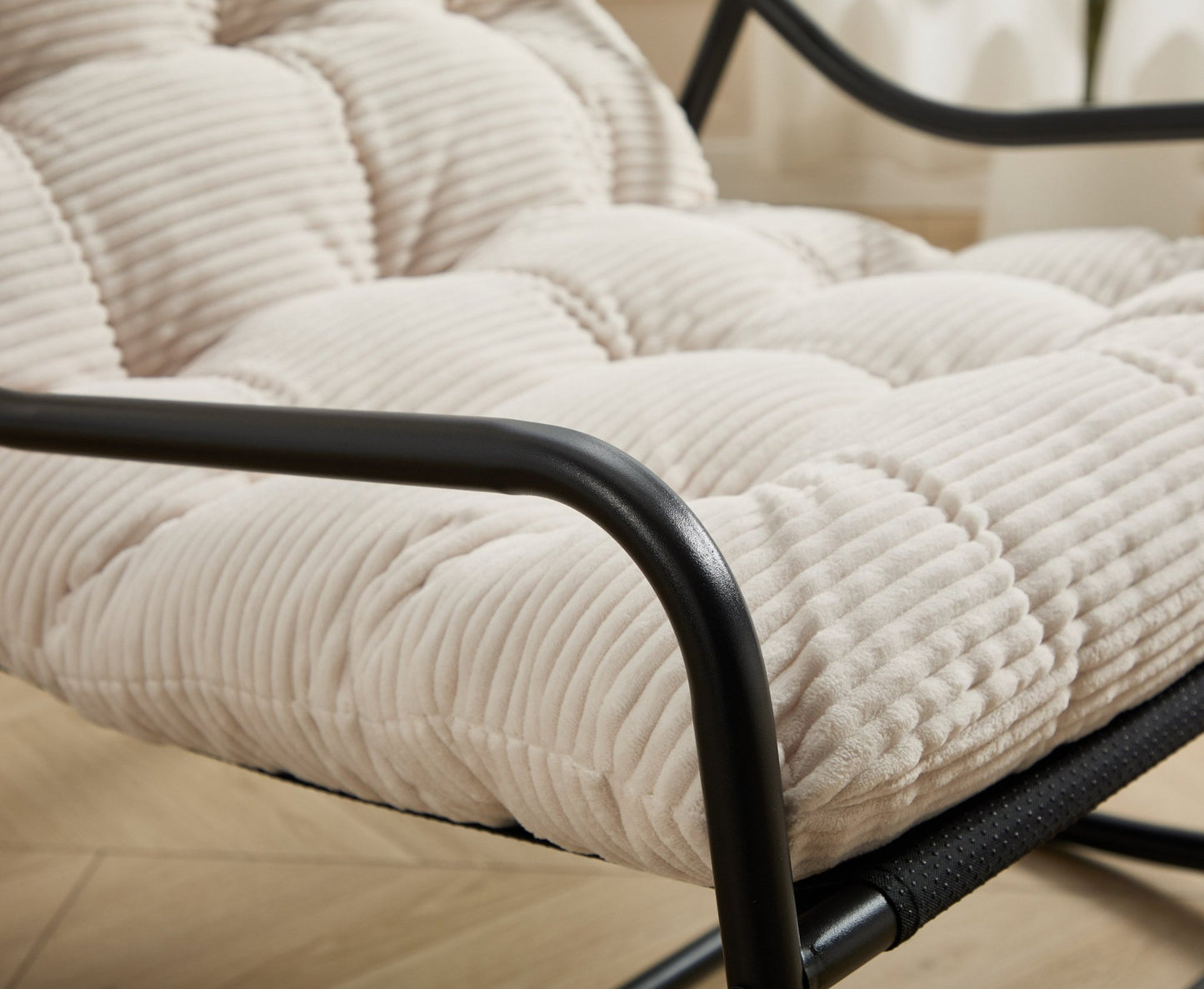 Modern Outdoor Rocking Lounge Chair with Ottoman and White Cushion - 1st Choice Furniture Direct