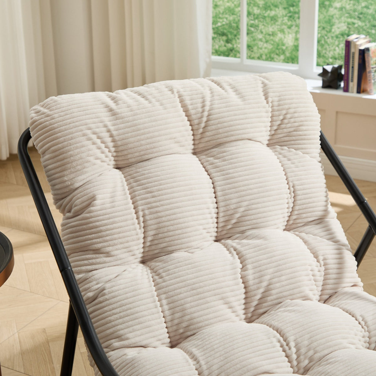 Modern Outdoor Rocking Lounge Chair with Ottoman and White Cushion - 1st Choice Furniture Direct