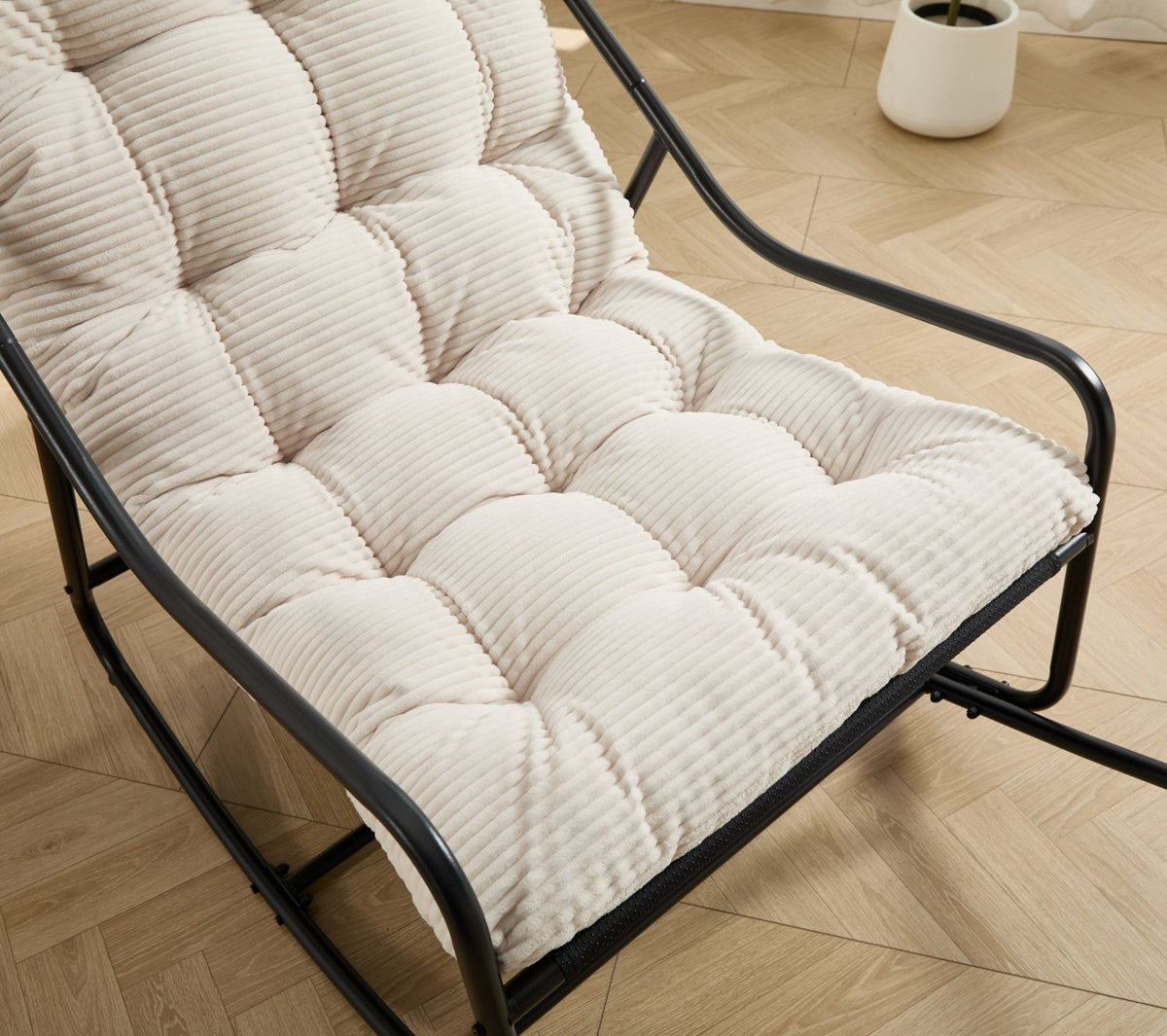 Modern Outdoor Rocking Lounge Chair with Ottoman and White Cushion - 1st Choice Furniture Direct