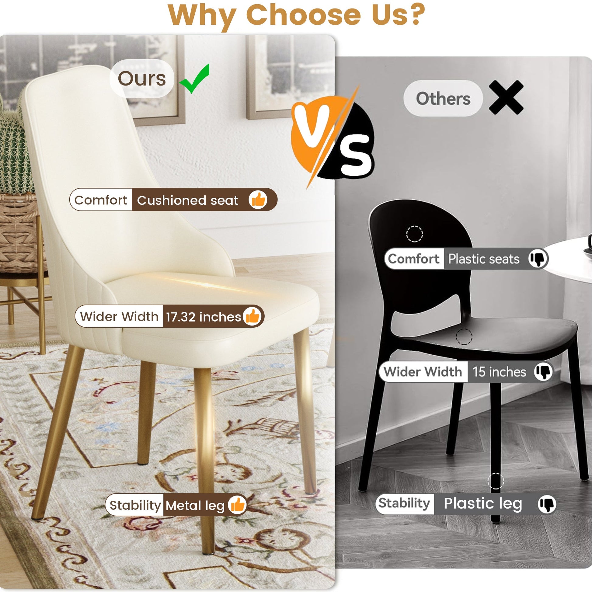 Modern PU sponge - filled dining chair, solid wood metal legs, suitable for restaurants, living rooms and rooms - (Set of 2) - 1st Choice Furniture Direct