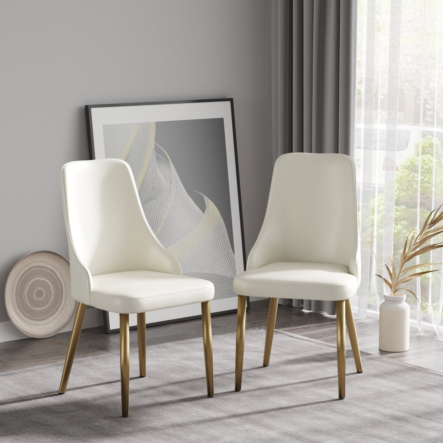 Modern PU sponge - filled dining chair, solid wood metal legs, suitable for restaurants, living rooms and rooms - (Set of 2) - 1st Choice Furniture Direct