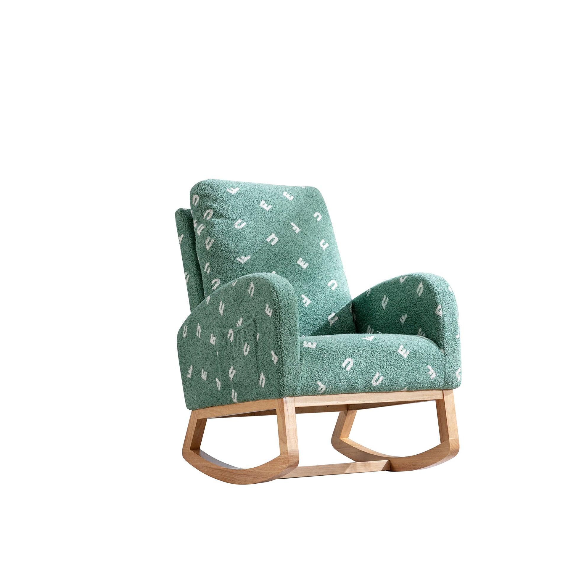 Modern Rocking Chair for Nursery, Mid Century Accent Rocker Armchair with Side Pocket, Green Boucle, 26.8'W - 1st Choice Furniture Direct