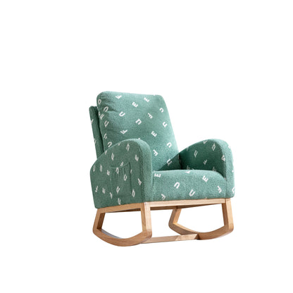 Modern Rocking Chair for Nursery, Mid Century Accent Rocker Armchair with Side Pocket, Green Boucle, 26.8'W - 1st Choice Furniture Direct