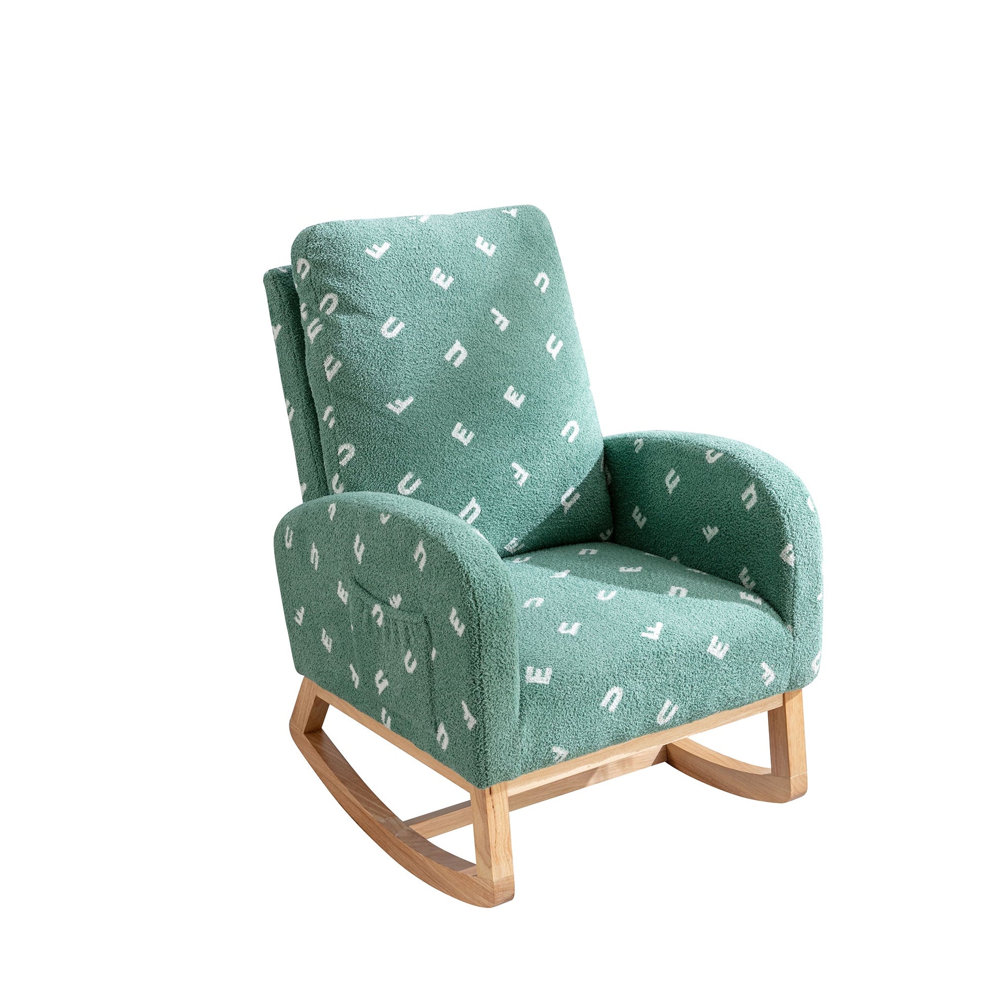 Modern Rocking Chair for Nursery, Mid Century Accent Rocker Armchair with Side Pocket, Green Boucle, 26.8'W - 1st Choice Furniture Direct