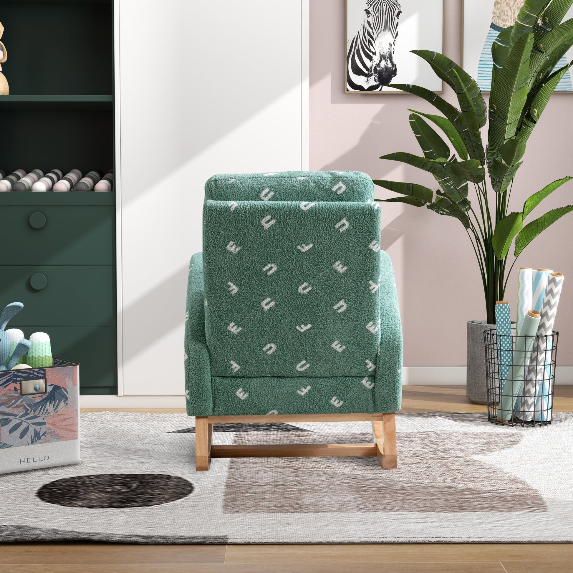Modern Rocking Chair for Nursery, Mid Century Accent Rocker Armchair with Side Pocket, Green Boucle, 26.8'W - 1st Choice Furniture Direct