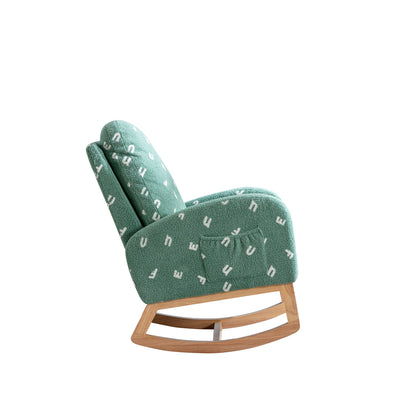 Modern Rocking Chair for Nursery, Mid Century Accent Rocker Armchair with Side Pocket, Green Boucle, 26.8'W - 1st Choice Furniture Direct