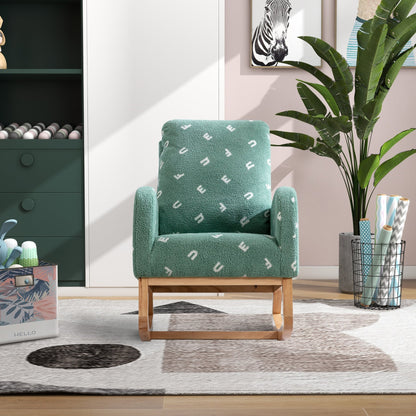 Modern Rocking Chair for Nursery, Mid Century Accent Rocker Armchair with Side Pocket, Green Boucle, 26.8'W - 1st Choice Furniture Direct