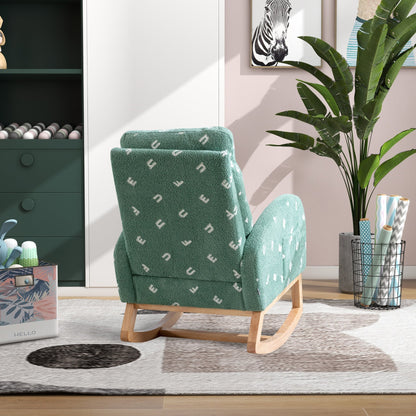 Modern Rocking Chair for Nursery, Mid Century Accent Rocker Armchair with Side Pocket, Green Boucle, 26.8'W - 1st Choice Furniture Direct