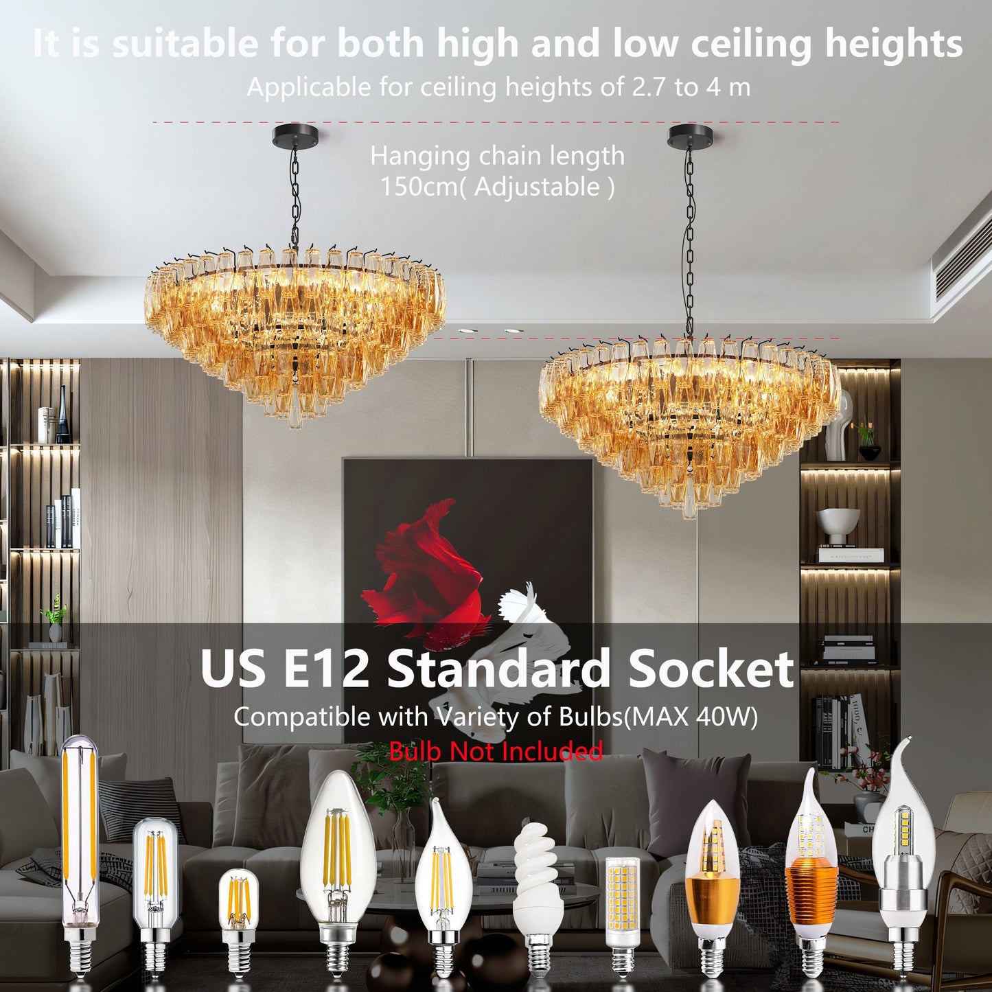 Modern Round Chandelier, 37' Extra Large Black Chandeliers for Dining Room, 14 - Light with Tiered Smoke Glass Tubes Ceiling Light, Pendant Lighting Fixture for Living Room Bedroom Kitchen Island - 1st Choice Furniture Direct