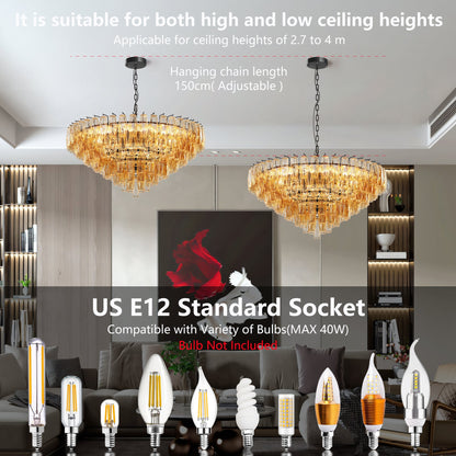 Modern Round Chandelier, 37' Extra Large Black Chandeliers for Dining Room, 14 - Light with Tiered Smoke Glass Tubes Ceiling Light, Pendant Lighting Fixture for Living Room Bedroom Kitchen Island - 1st Choice Furniture Direct