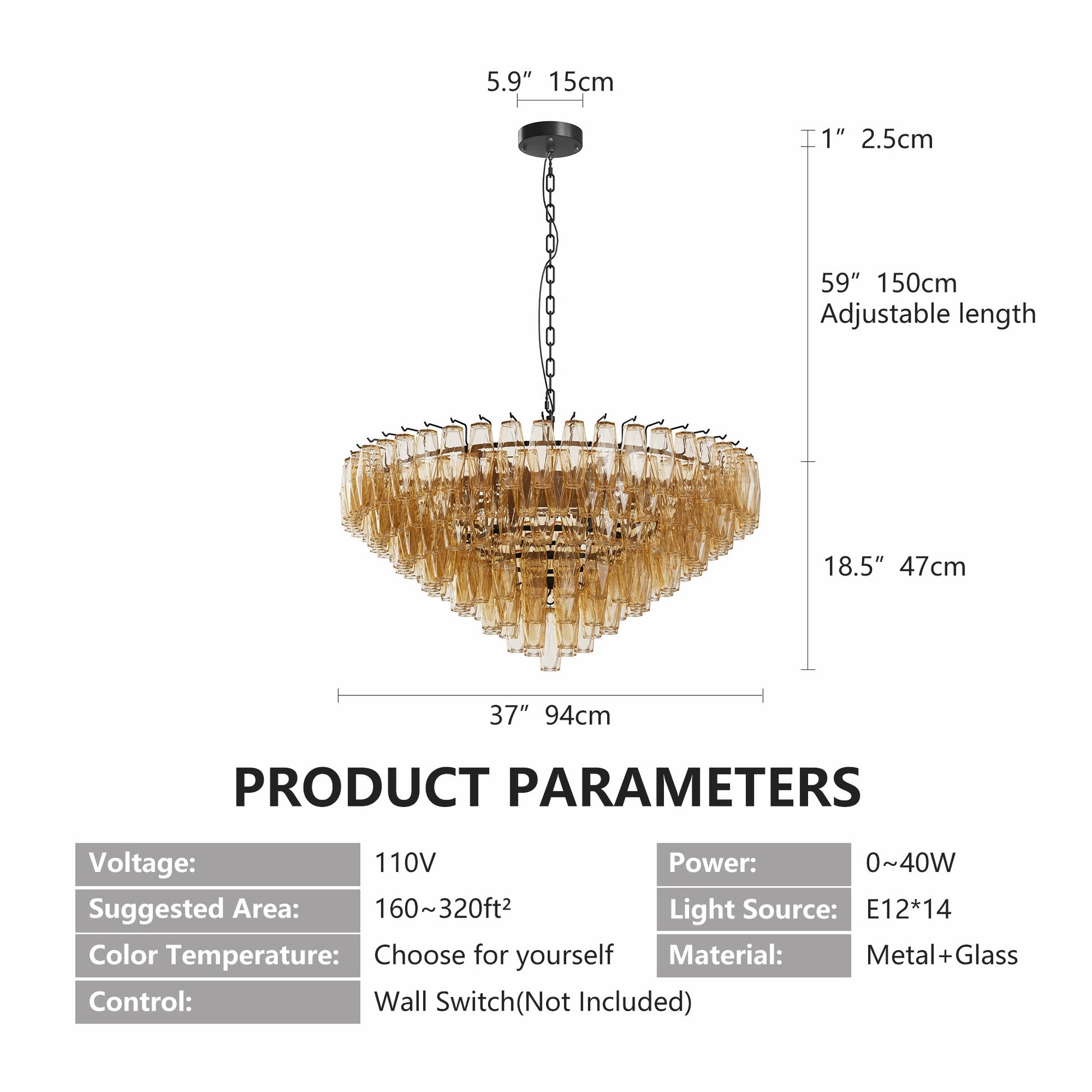 Modern Round Chandelier, 37' Extra Large Black Chandeliers for Dining Room, 14 - Light with Tiered Smoke Glass Tubes Ceiling Light, Pendant Lighting Fixture for Living Room Bedroom Kitchen Island - 1st Choice Furniture Direct