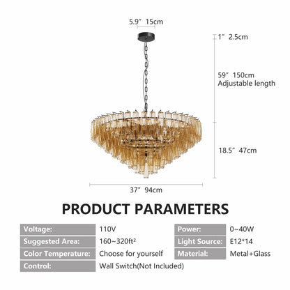 Modern Round Chandelier, 37' Extra Large Black Chandeliers for Dining Room, 14 - Light with Tiered Smoke Glass Tubes Ceiling Light, Pendant Lighting Fixture for Living Room Bedroom Kitchen Island - 1st Choice Furniture Direct