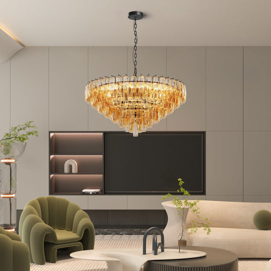 Modern Round Chandelier, 37' Extra Large Black Chandeliers for Dining Room, 14 - Light with Tiered Smoke Glass Tubes Ceiling Light, Pendant Lighting Fixture for Living Room Bedroom Kitchen Island - 1st Choice Furniture Direct