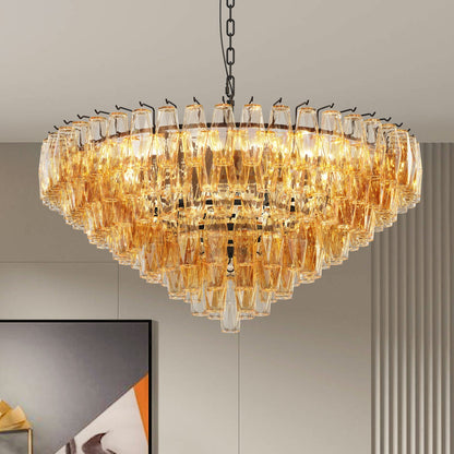 Modern Round Chandelier, 37' Extra Large Black Chandeliers for Dining Room, 14 - Light with Tiered Smoke Glass Tubes Ceiling Light, Pendant Lighting Fixture for Living Room Bedroom Kitchen Island - 1st Choice Furniture Direct