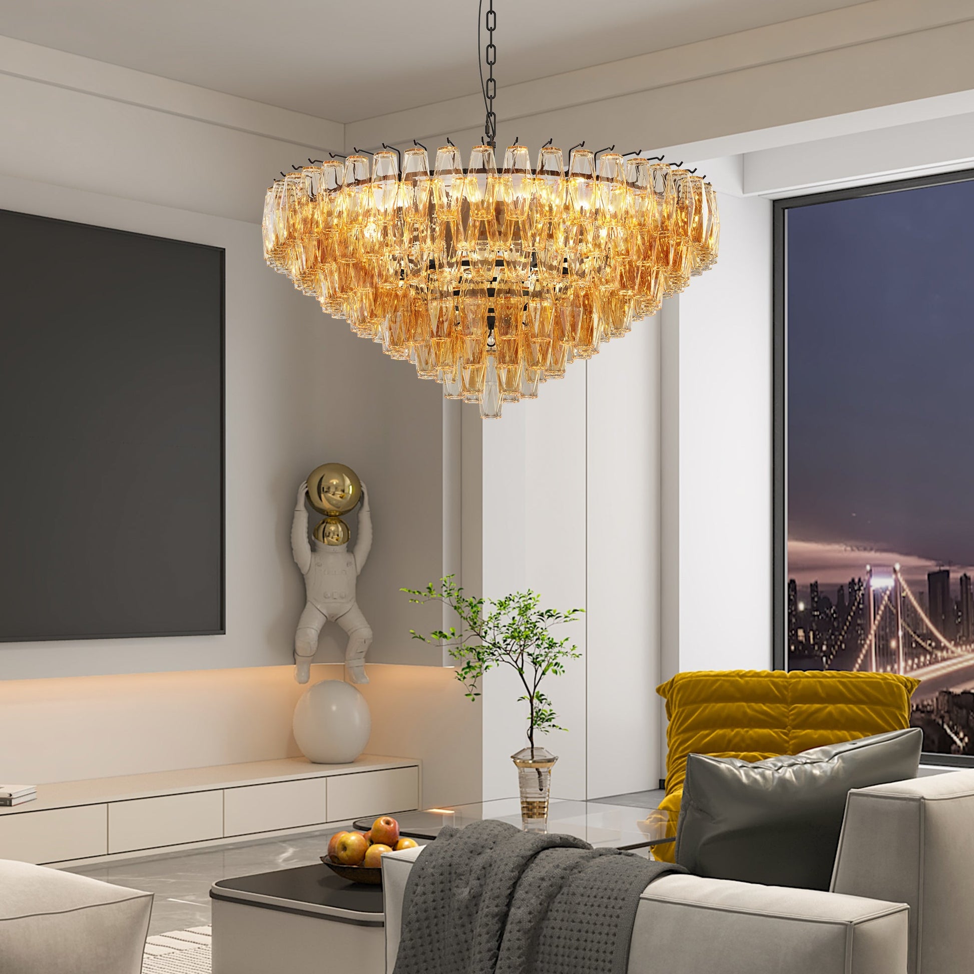 Modern Round Chandelier, 37' Extra Large Black Chandeliers for Dining Room, 14 - Light with Tiered Smoke Glass Tubes Ceiling Light, Pendant Lighting Fixture for Living Room Bedroom Kitchen Island - 1st Choice Furniture Direct