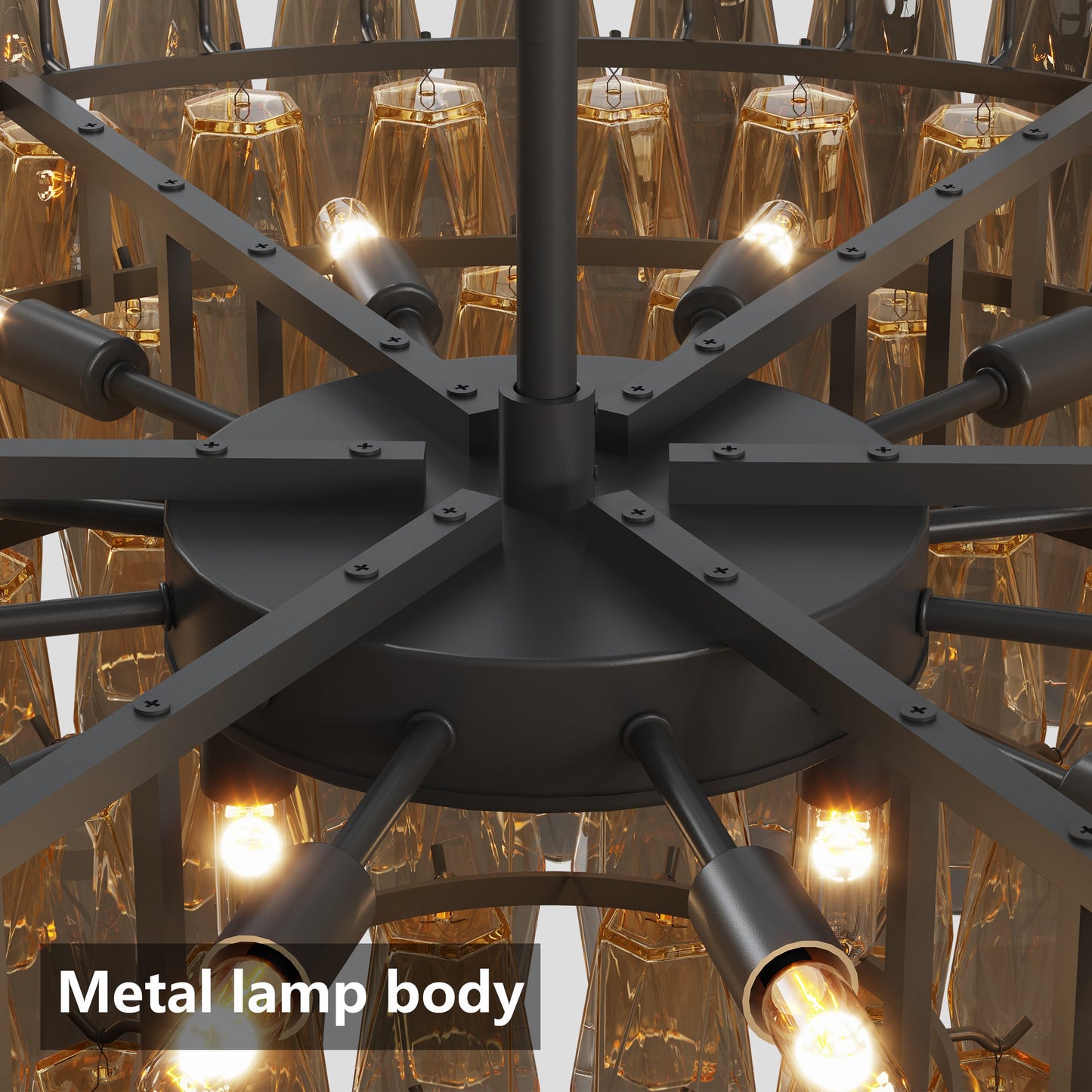Modern Round Chandelier, 37' Extra Large Black Chandeliers for Dining Room, 14 - Light with Tiered Smoke Glass Tubes Ceiling Light, Pendant Lighting Fixture for Living Room Bedroom Kitchen Island - 1st Choice Furniture Direct