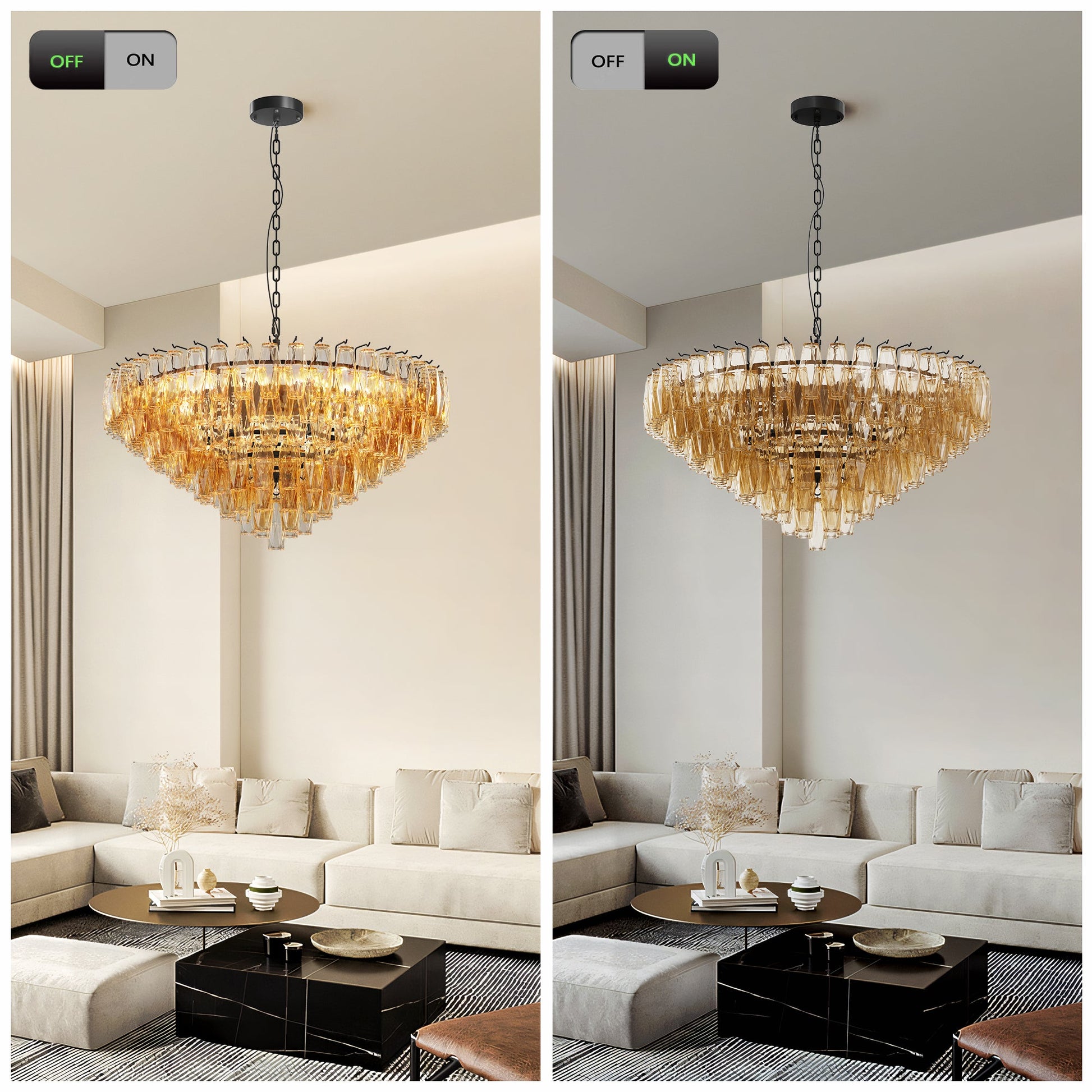 Modern Round Chandelier, 37' Extra Large Black Chandeliers for Dining Room, 14 - Light with Tiered Smoke Glass Tubes Ceiling Light, Pendant Lighting Fixture for Living Room Bedroom Kitchen Island - 1st Choice Furniture Direct