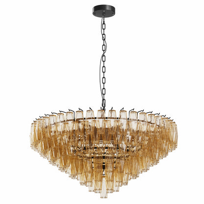 Modern Round Chandelier, 37' Extra Large Black Chandeliers for Dining Room, 14 - Light with Tiered Smoke Glass Tubes Ceiling Light, Pendant Lighting Fixture for Living Room Bedroom Kitchen Island - 1st Choice Furniture Direct