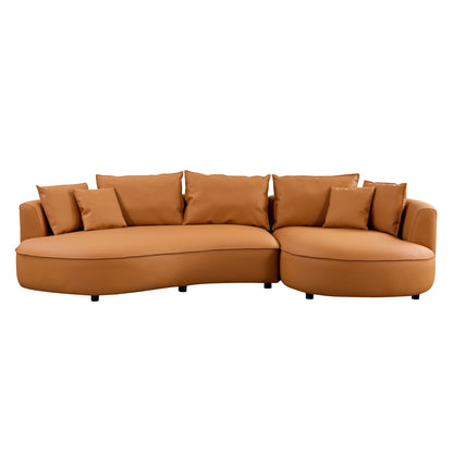 Modern Sectional curved Sofa Couch for Living Room,Upholstered 5 - Seat Sofa Couch Eco - leather Couch Set for Apartment Office,Orange - 1st Choice Furniture Direct