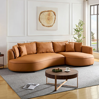 Modern Sectional curved Sofa Couch for Living Room,Upholstered 5 - Seat Sofa Couch Eco - leather Couch Set for Apartment Office,Orange - 1st Choice Furniture Direct