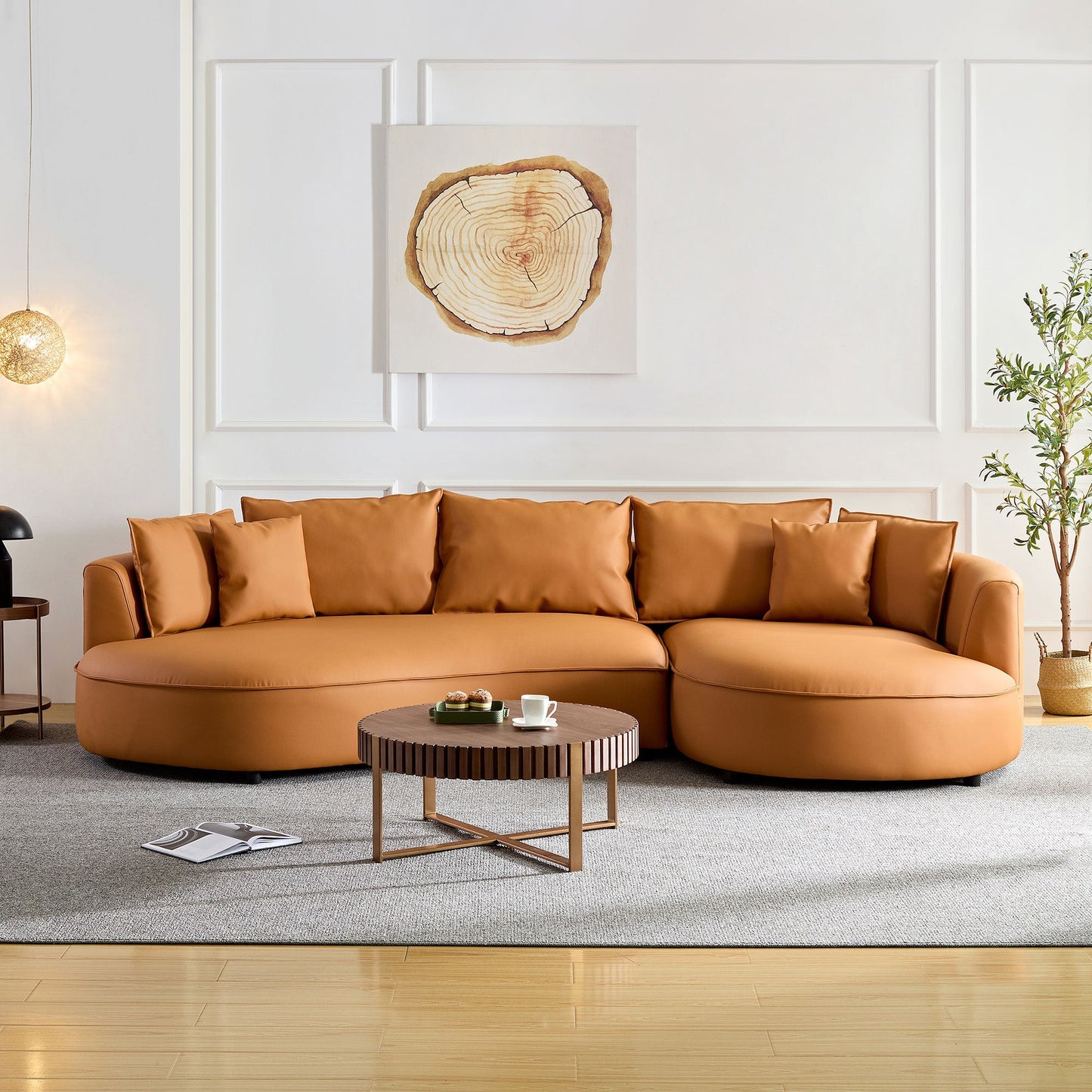 Modern Sectional curved Sofa Couch for Living Room,Upholstered 5 - Seat Sofa Couch Eco - leather Couch Set for Apartment Office,Orange - 1st Choice Furniture Direct
