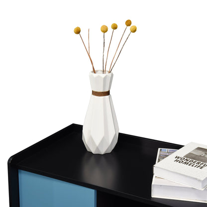 Modern Sideboard Buffet Cabinet with Red Doors and Unique Panel Styling, Black MDF, 35.43' x 15.74' x 31.49' - 1st Choice Furniture Direct
