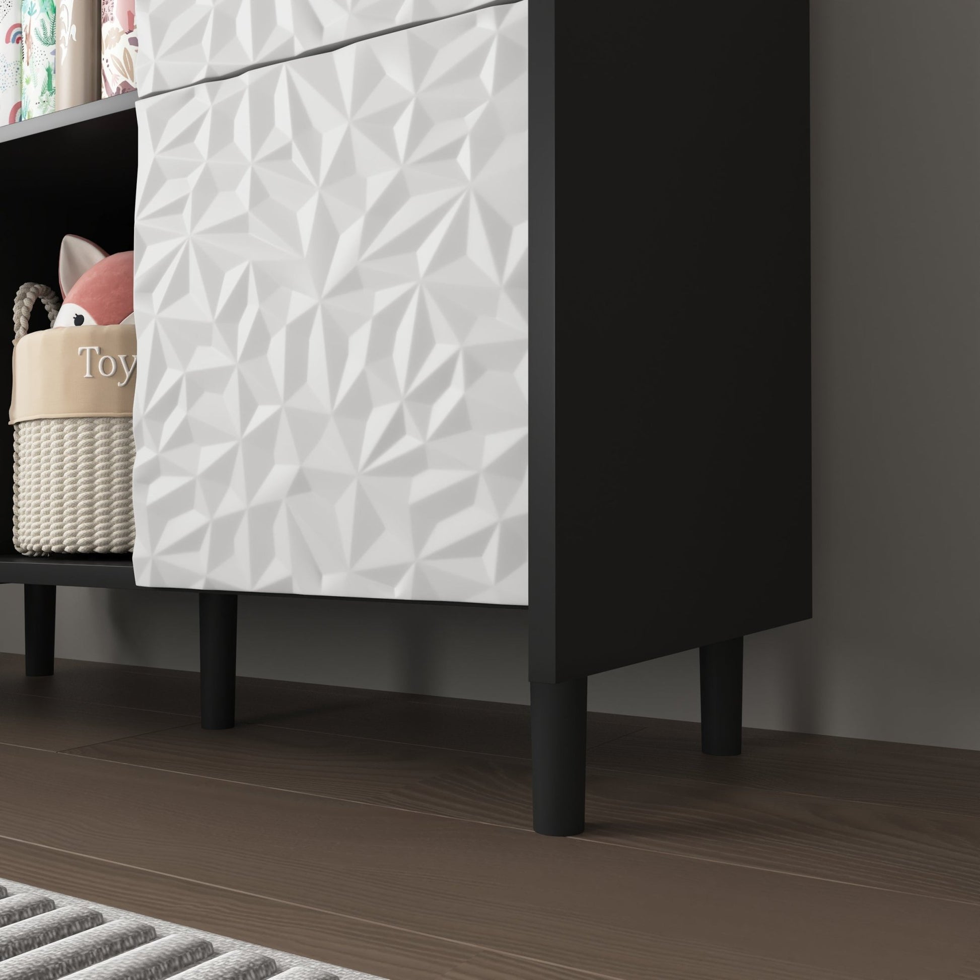 Modern Sideboard Buffet Cabinet with Red Doors and Unique Panel Styling, Black MDF, 35.43' x 15.74' x 31.49' - 1st Choice Furniture Direct