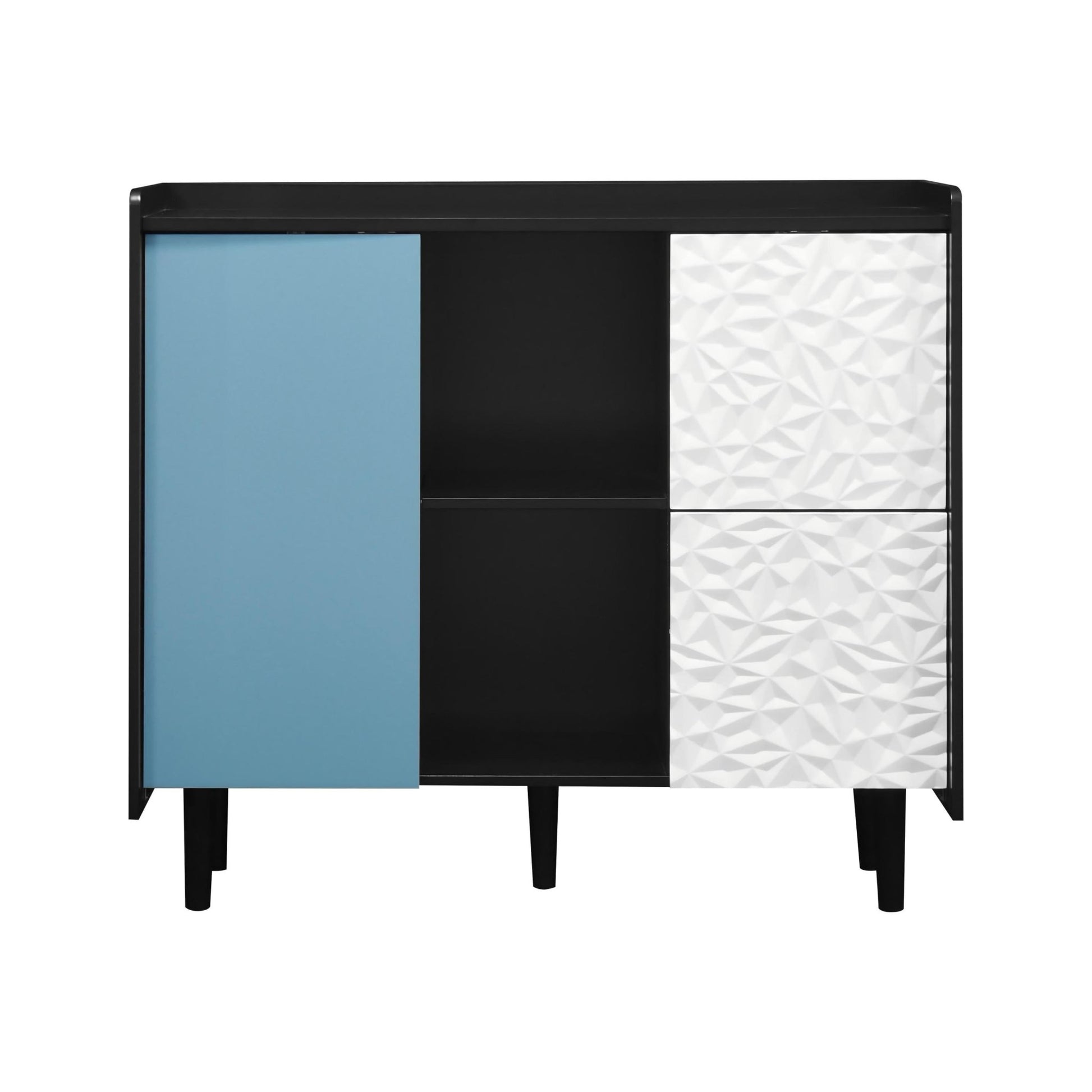 Modern Sideboard Buffet Cabinet with Red Doors and Unique Panel Styling, Black MDF, 35.43' x 15.74' x 31.49' - 1st Choice Furniture Direct