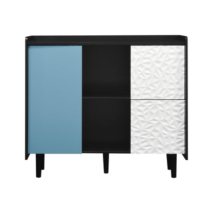 Modern Sideboard Buffet Cabinet with Red Doors and Unique Panel Styling, Black MDF, 35.43' x 15.74' x 31.49' - 1st Choice Furniture Direct