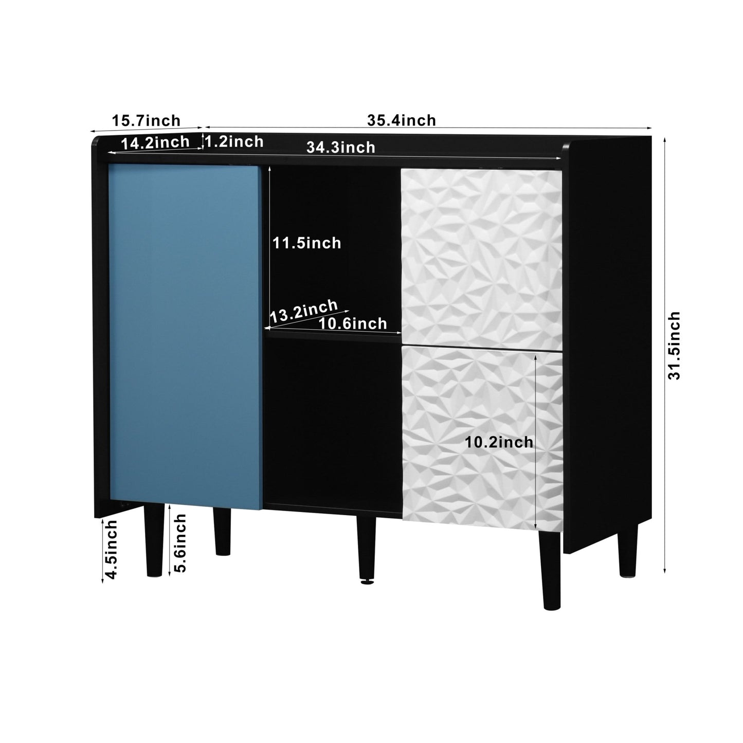 Modern Sideboard Buffet Cabinet with Red Doors and Unique Panel Styling, Black MDF, 35.43' x 15.74' x 31.49' - 1st Choice Furniture Direct