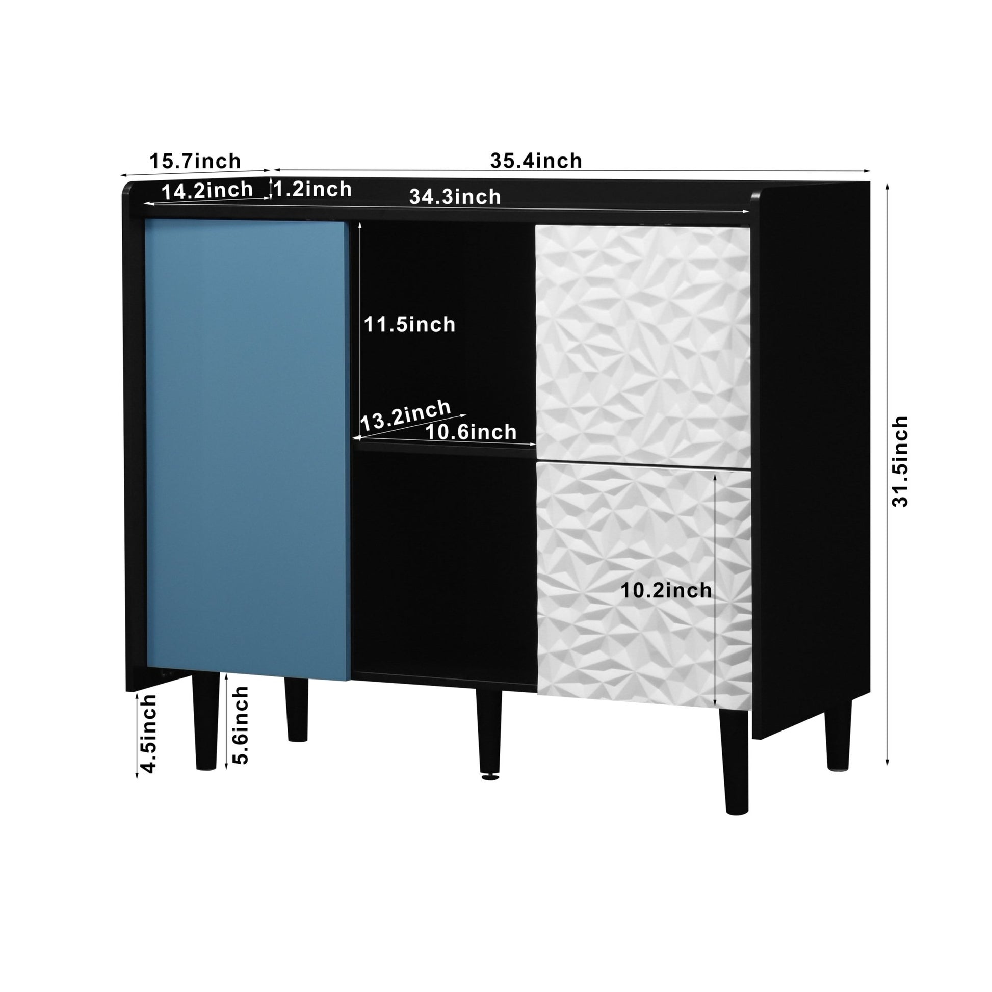 Modern Sideboard Buffet Cabinet with Red Doors and Unique Panel Styling, Black MDF, 35.43' x 15.74' x 31.49' - 1st Choice Furniture Direct