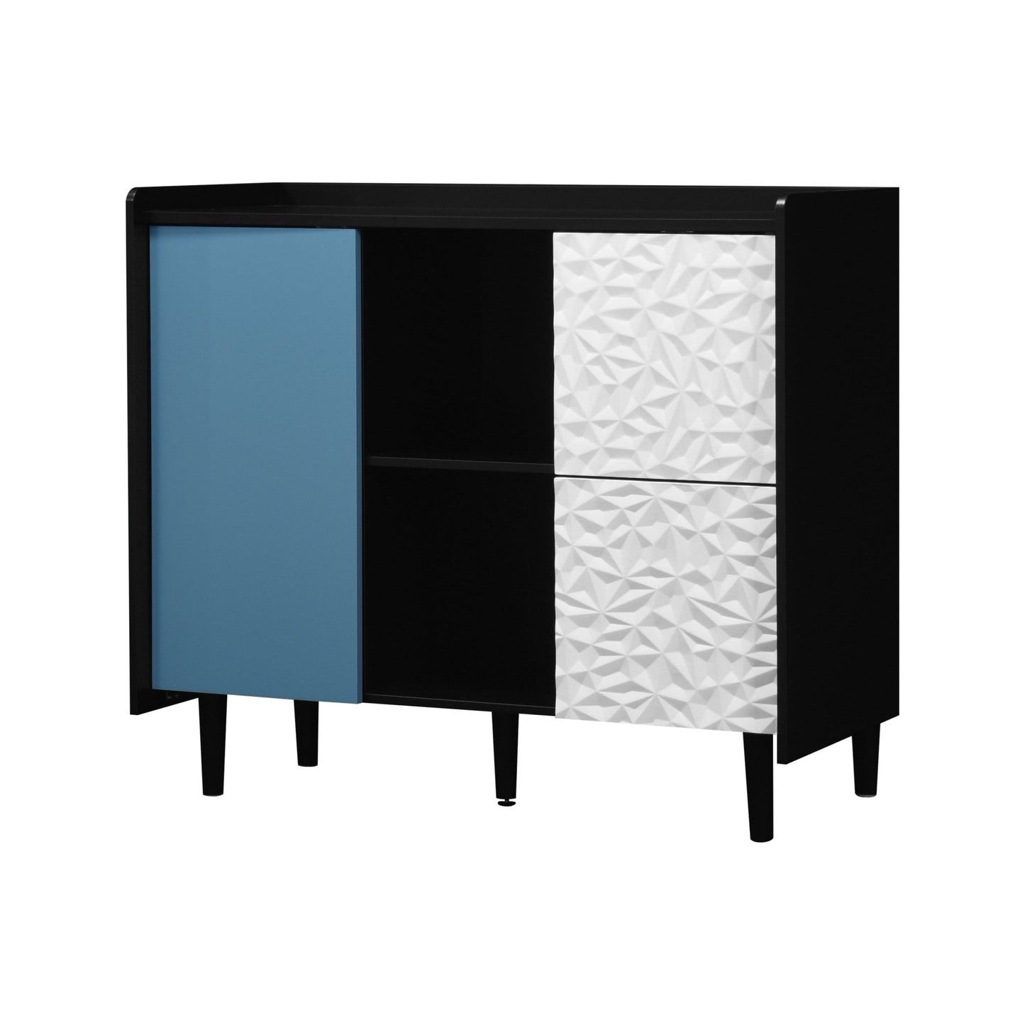 Modern Sideboard Buffet Cabinet with Red Doors and Unique Panel Styling, Black MDF, 35.43' x 15.74' x 31.49' - 1st Choice Furniture Direct