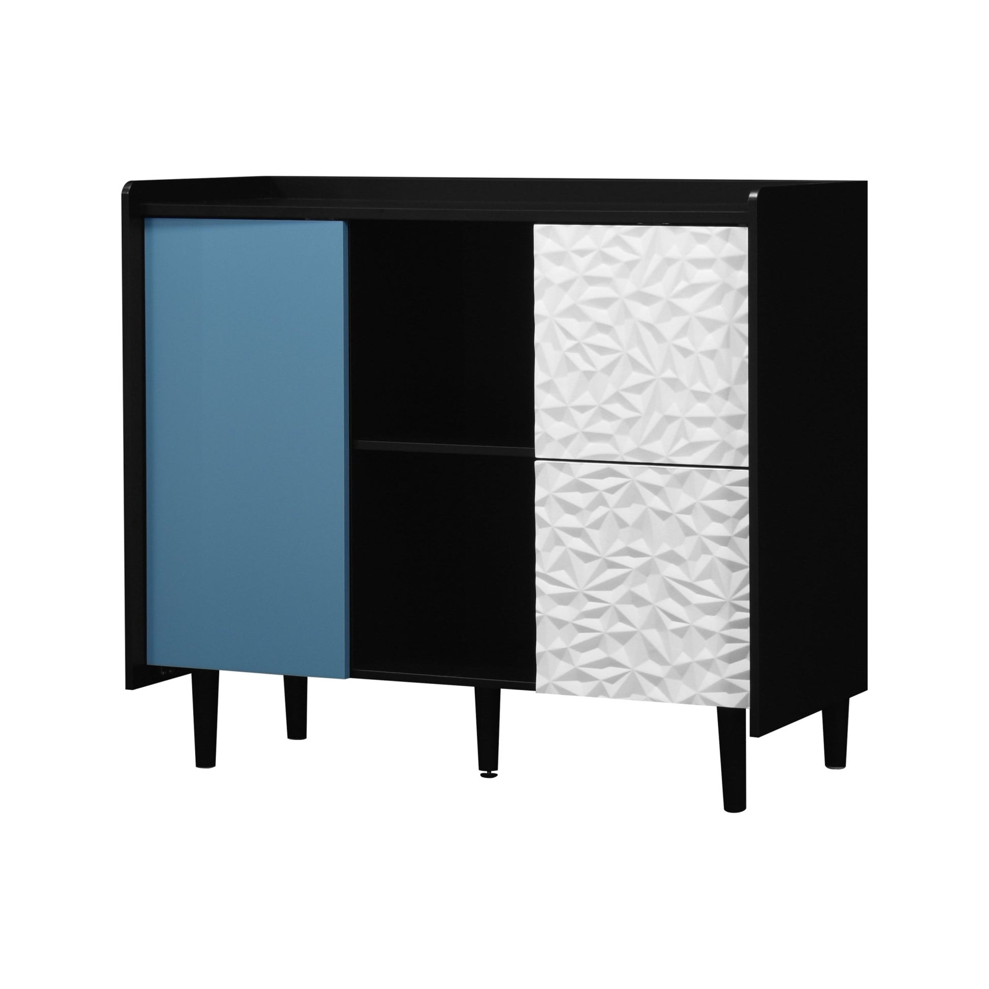 Modern Sideboard Buffet Cabinet with Red Doors and Unique Panel Styling, Black MDF, 35.43' x 15.74' x 31.49' - 1st Choice Furniture Direct