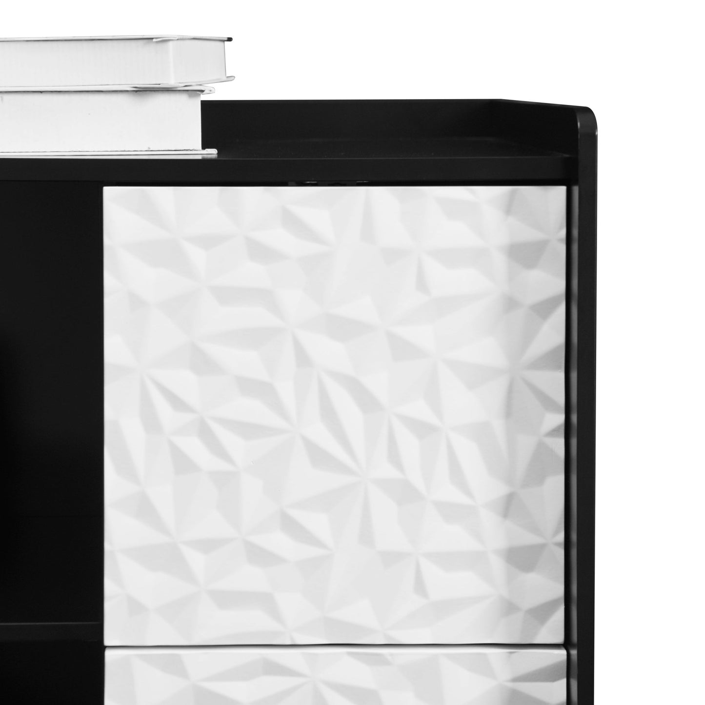 Modern Sideboard Buffet Cabinet with Red Doors and Unique Panel Styling, Black MDF, 35.43' x 15.74' x 31.49' - 1st Choice Furniture Direct