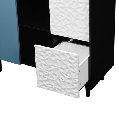 Modern Sideboard Buffet Cabinet with Red Doors and Unique Panel Styling, Black MDF, 35.43' x 15.74' x 31.49' - 1st Choice Furniture Direct