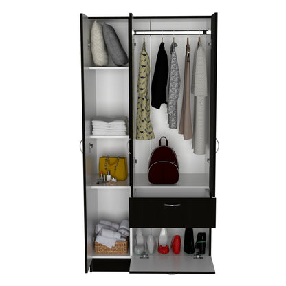 Modern Storage Armoire Wardrobe Cabinet with Drawer and Hanging Rod - 1st Choice Furniture Direct