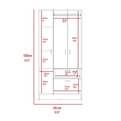 Modern Storage Armoire Wardrobe Cabinet with Drawer and Hanging Rod - 1st Choice Furniture Direct